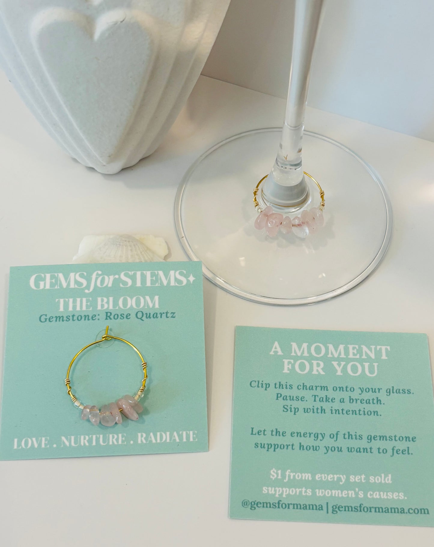 The Bloom | Rose Quartz Glass Charm for Love, Nurture & Radiance