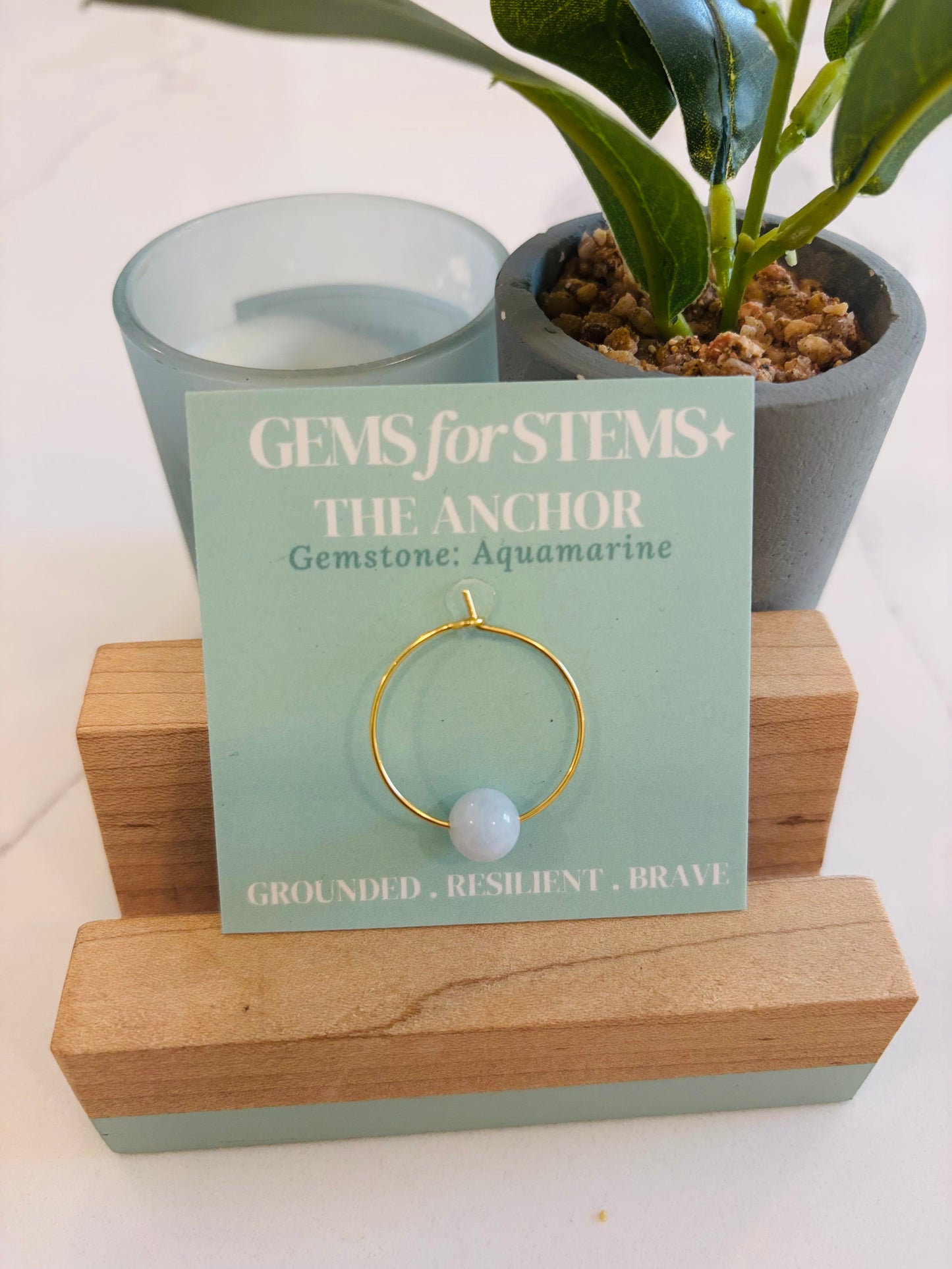 The Anchor | Aquamarine Glass Charm for Grounding, Strength & Resilience