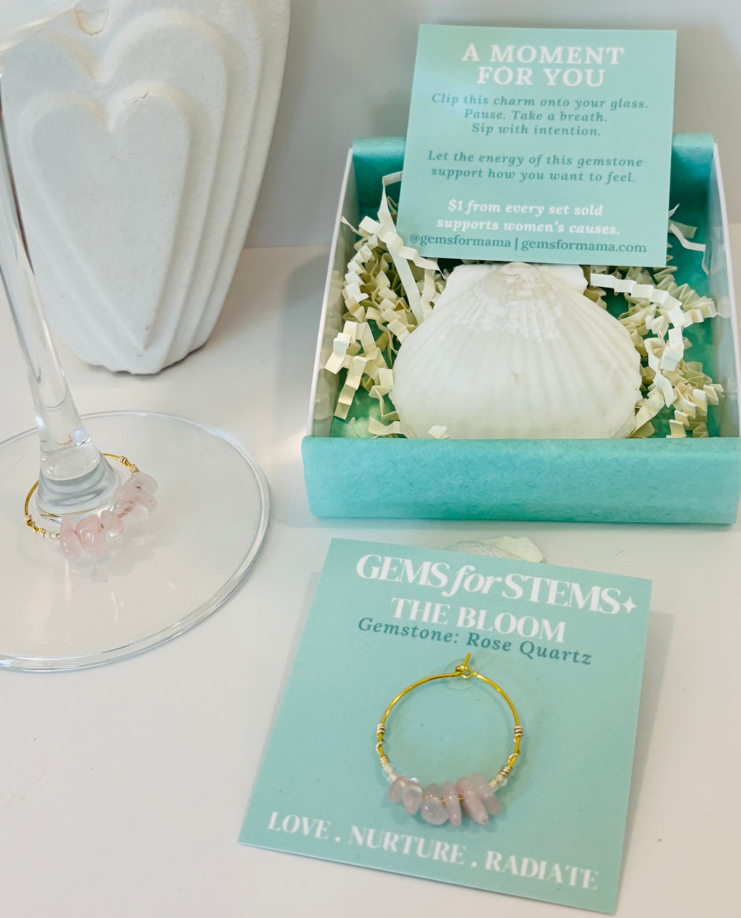 The Bloom | Rose Quartz Glass Charm for Love, Nurture & Radiance
