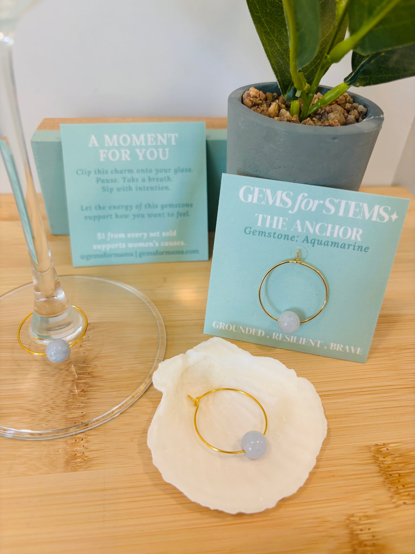 The Anchor | Aquamarine Glass Charm for Grounding, Strength & Resilience