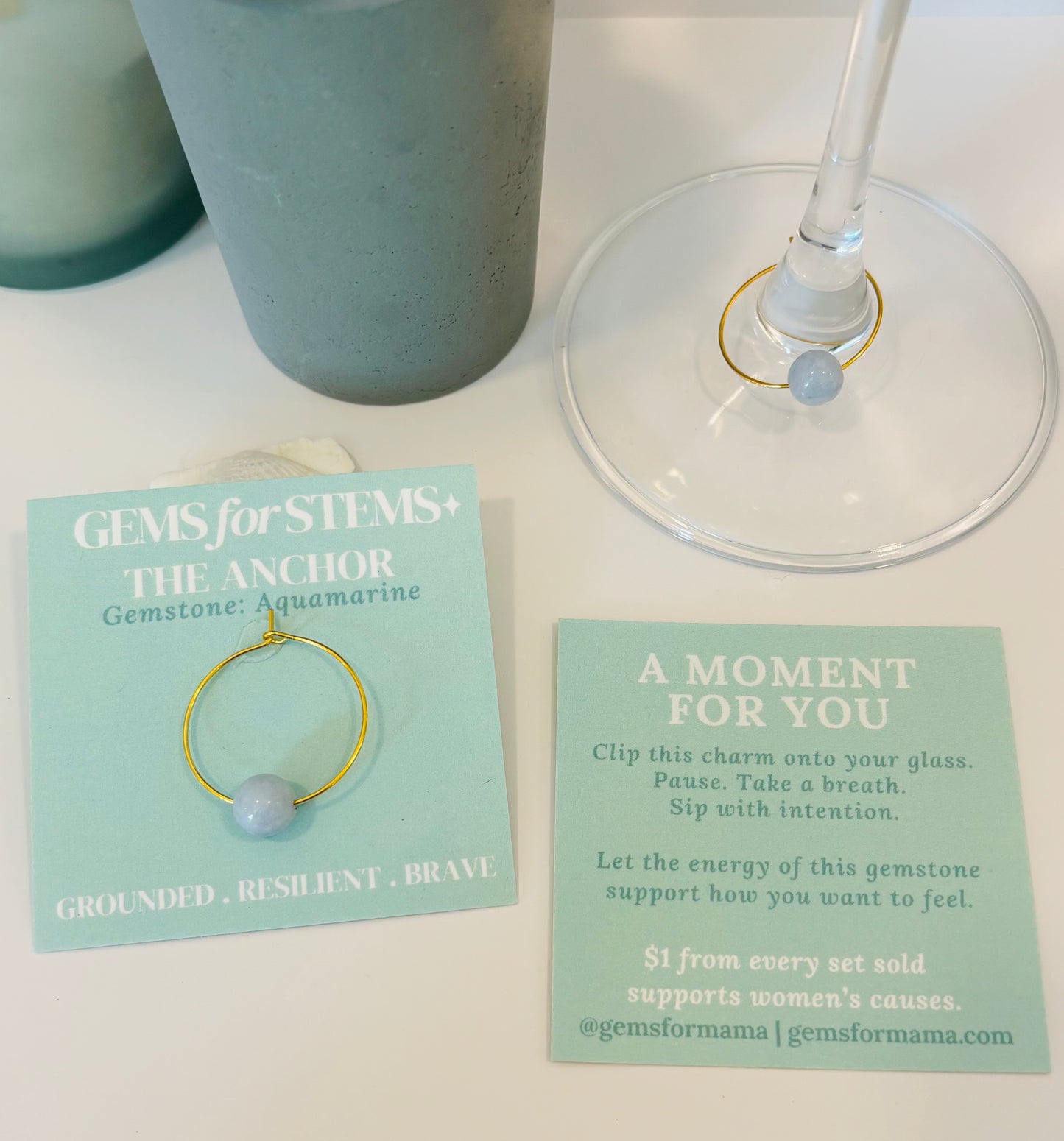 The Anchor | Aquamarine Glass Charm for Grounding, Strength & Resilience