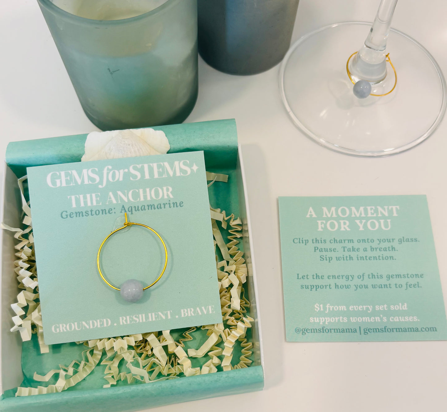 The Anchor | Aquamarine Glass Charm for Grounding, Strength & Resilience